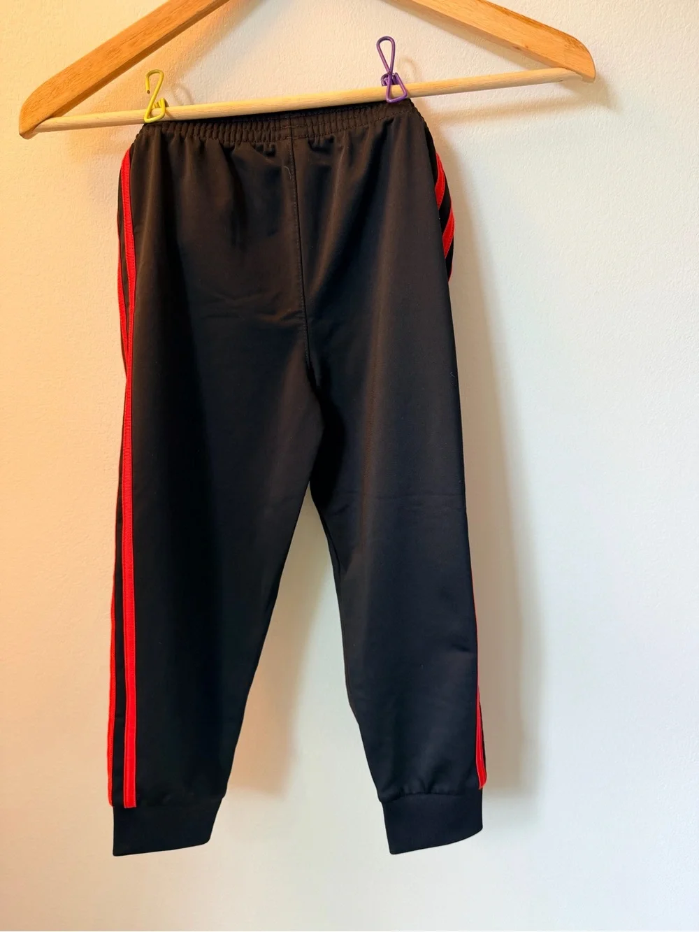 adidas Black Joggers with Red Side Stripes